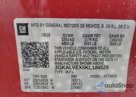 2019 GMC Terrain Slt из США, поврежденный, VIN 3GKALVEX6KL184529